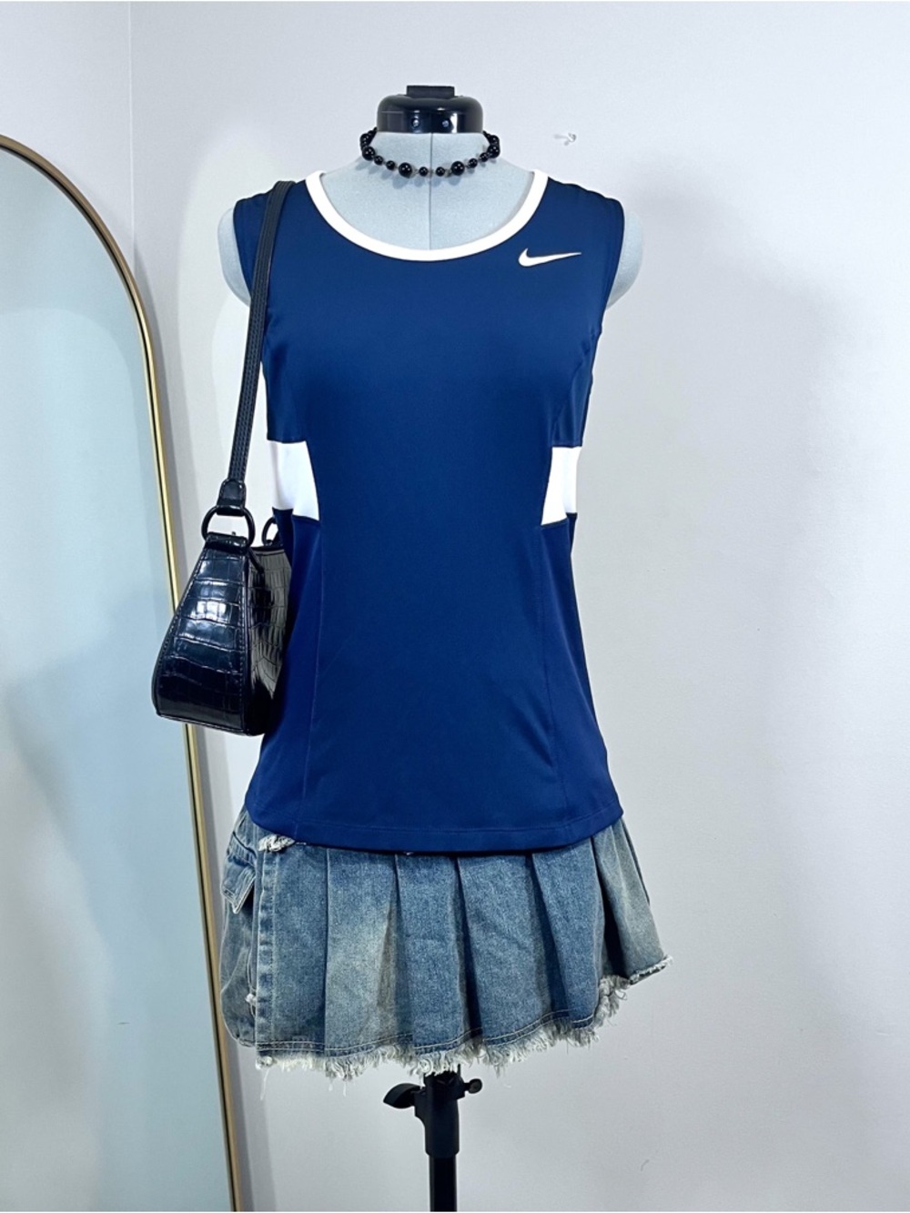 Nike Dri-Fit Navy/White Athletic Tennis Tank Top